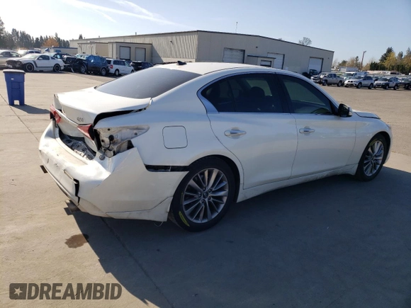 2018 Infiniti Q50 Luxe z VIN JN1EV7AP3JM350781, wystawiony jako Copart lot #53319295 z przebiegiem 53 886 mil mil oraz Szkoda całkowita • Salvage title. Historia ofert i sprzedaży dostępna na DreamBid. Obrazek 3.