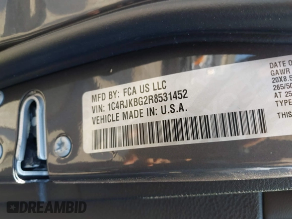 2024 Jeep Grand Cherokee Limited with VIN 1C4RJKBG2R8531452, listed as a IAAI auction lot 42099767 with 13,398 mi miles and . Bid and sale history available at DreamBid. Image 9.