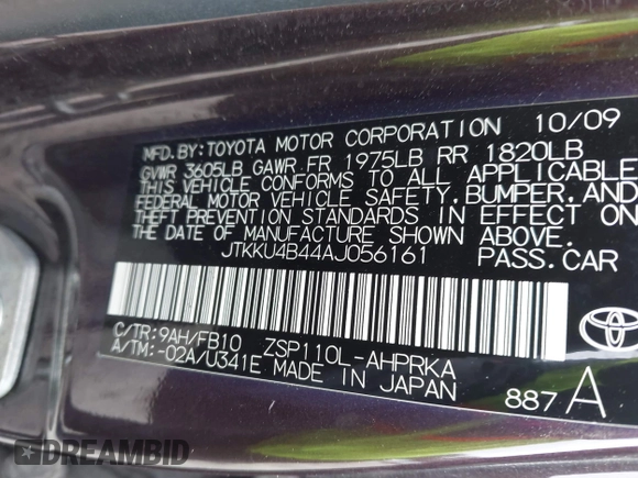 2010 Scion xD with VIN JTKKU4B44AJ056161, listed as a IAAI auction lot 41710151 with Not Provided miles and . Bid and sale history available at DreamBid. Image 9.