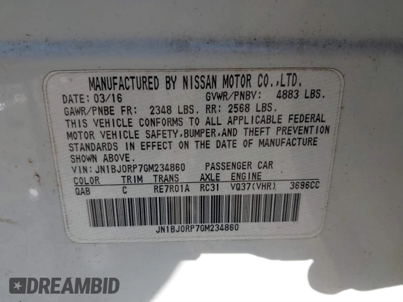 2016 Infiniti QX50 with VIN JN1BJ0RP7GM234860, listed as a IAAI auction lot 41758956 with 66,503 mi miles. Bid and sale history available at carsss.com. Image 9.