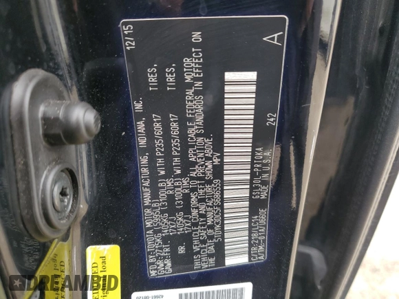 2015 Toyota Sienna XLE with VIN 5TDYK3DC5FS686559, listed as a Copart auction lot 51450425 with 208,964 mi miles and Salvage Title. Bid and sale history available at carsss.com. Image 13.