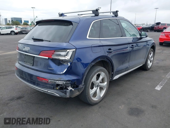 2021 Audi Q5 Premium Plus with VIN WA1BAAFY8M2022843, listed as a IAAI auction lot 42056110 with 32,036 mi miles and . Bid and sale history available at DreamBid. Image 4.
