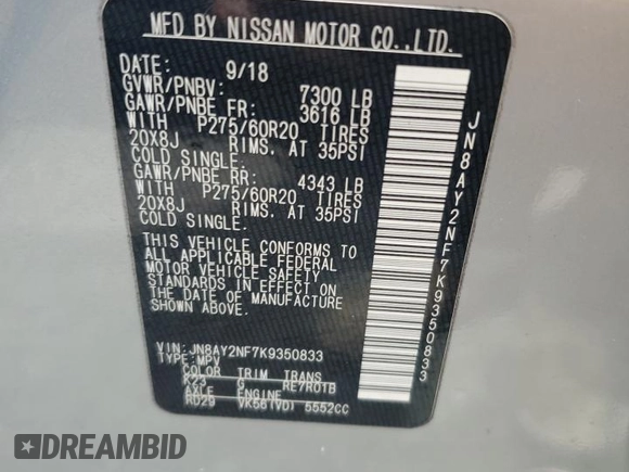 2019 Nissan Armada Platinum with VIN JN8AY2NF7K9350833, listed as a Copart auction lot 74307744 with Not Provided miles and Non Repairable. Bid and sale history available at carsss.com. Image 14.