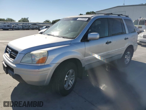 2005 Honda Pilot EX-L z VIN 2HKYF18635H569581, wystawiony jako Copart lot #57295595 z przebiegiem 209 697 mil mil oraz Szkoda całkowita • Salvage title. Historia ofert i sprzedaży dostępna na DreamBid. Obrazek 1.