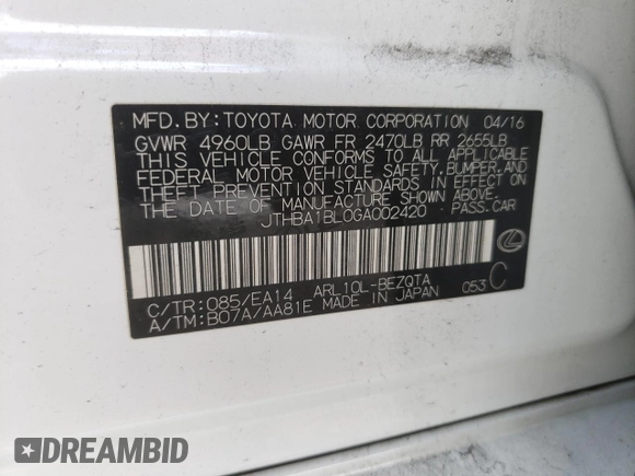 2016 Lexus GS 200t with VIN JTHBA1BL0GA002420, listed as a Copart auction lot 65318375 with 125,494 mi miles and Salvage title. Bid and sale history available at DreamBid. Image 12.