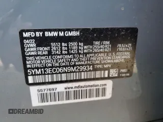2022 BMW X3 M with VIN 5YM13EC06N9M29934, listed as a Copart auction lot 75519544 with 0 mi miles and Salvage Title. Bid and sale history available at carsss.com. Image 13.