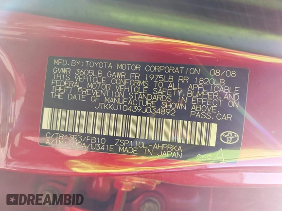 2009 Scion xD z VIN JTKKU10439J034892, wystawiony jako IAAI lot #42234633 z przebiegiem 120 182 mil mil oraz . Historia ofert i sprzedaży dostępna na DreamBid. Obrazek 9.