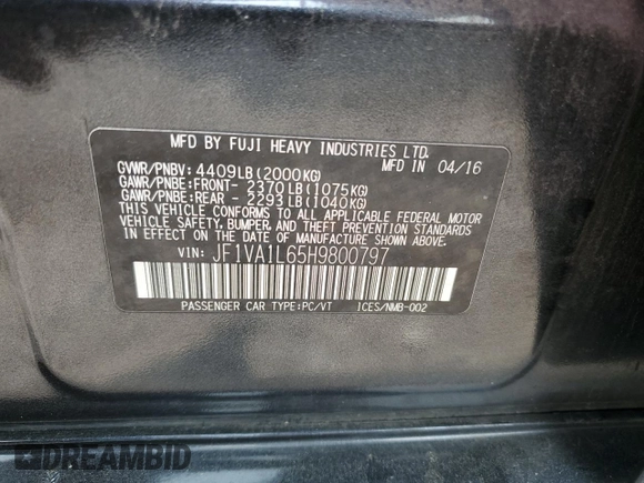 2017 Subaru WRX Limited z VIN JF1VA1L65H9800797, wystawiony jako Copart lot #58573675 z przebiegiem 81 982 mil mil oraz Szkoda całkowita • Salvage title. Historia ofert i sprzedaży dostępna na DreamBid. Obrazek 12.