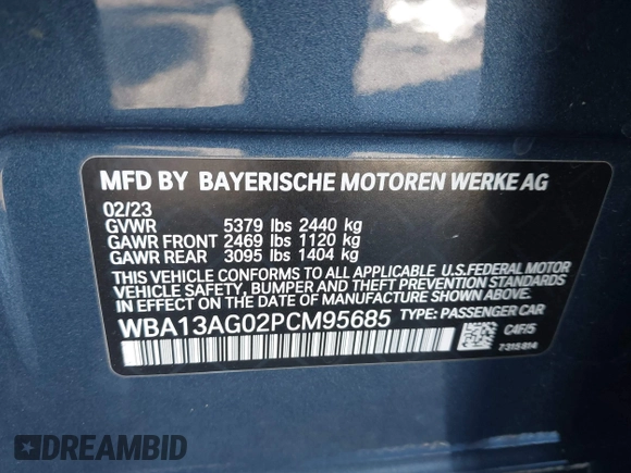 2023 BMW 5 Series 530e z VIN WBA13AG02PCM95685, wystawiony jako IAAI lot #41403195 z przebiegiem Nie podano mil oraz . Historia ofert i sprzedaży dostępna na DreamBid. Obrazek 9.
