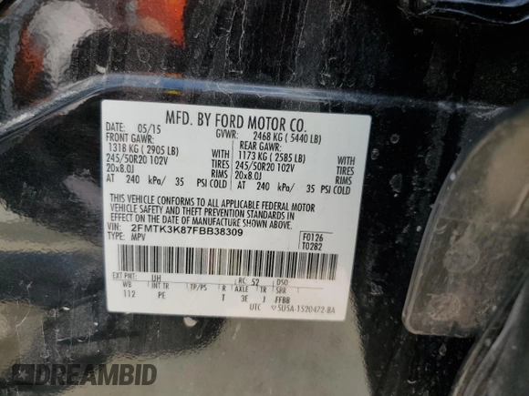 2015 Ford Edge Titanium z VIN 2FMTK3K87FBB38309, wystawiony jako Copart lot #79662514 z przebiegiem 185 342 mil mil oraz Szkoda całkowita • Salvage title. Historia ofert i sprzedaży dostępna na DreamBid. Obrazek 13.