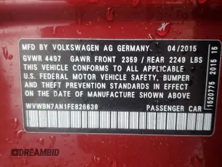2015 Volkswagen CC Sport z VIN WVWBN7AN1FE826638, wystawiony jako Copart lot #55677795 z przebiegiem 97 317 mil mil oraz Tytuł czysty. Historia ofert i sprzedaży dostępna na DreamBid. Obrazek 12.