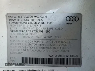 2015 Audi allroad Premium Plus with VIN WA1UFAFL3FA113526, listed as a Copart auction lot 46870404 with 29,820 mi miles. Bid and sale history available at carsss.com. Image 13.