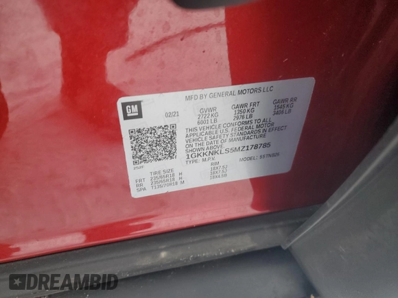 2021 GMC Acadia SLE with VIN 1GKKNKLS5MZ178785, listed as a Copart auction lot 45562355 with Not Provided miles and Non Repairable. Bid and sale history available at DreamBid. Image 14.
