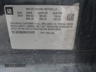 2014 Chevrolet Sonic LT with VIN 1G1JC6SG6E4121407, listed as a IAAI auction lot 41671918 with 137,517 mi miles. Bid and sale history available at carsss.com. Image 9.