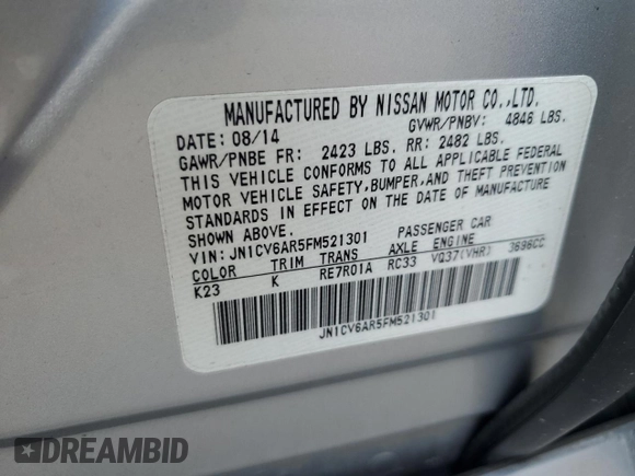 2015 Infiniti Q40 with VIN JN1CV6AR5FM521301, listed as a Copart auction lot 62710154 with 135,759 mi miles and Non Repairable. Bid and sale history available at carsss.com. Image 12.