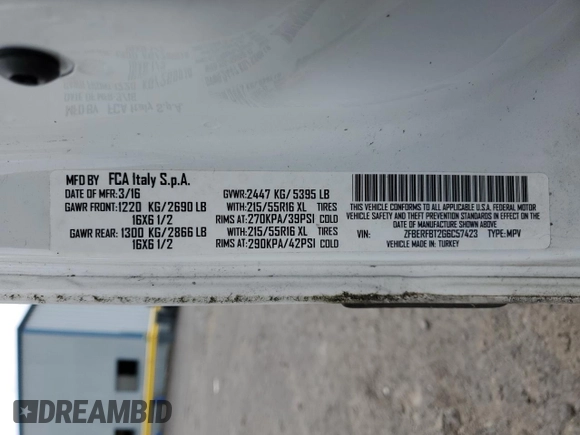2016 Ram ProMaster City Cargo Tradesman SLT with VIN ZFBERFBT2G6C57423, listed as a Copart auction lot 59997944 with 40,688 mi miles and Salvage Title. Bid and sale history available at DreamBid. Image 14.