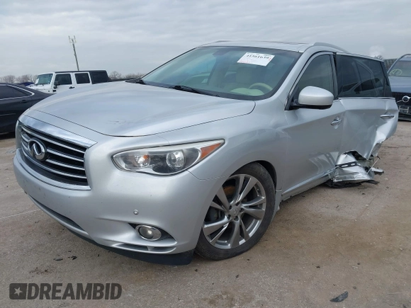 2013 Infiniti JX35 with VIN 5N1AL0MM8DC352896, listed as a IAAI auction lot 41561639 with 158,533 mi miles and . Bid and sale history available at DreamBid. Image 2.