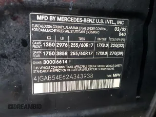 2002 Mercedes-Benz M-Class with VIN 4JGAB54E62A343938, listed as a Copart auction lot 87127184 with 226,811 mi miles and Clean Title. Bid and sale history available at carsss.com. Image 12.