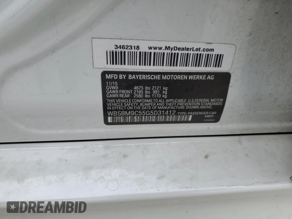 2016 BMW M3 with VIN WBS8M9C55G5D31412, listed as a Copart auction lot 47805125 with 60,835 mi miles and Clean title. Bid and sale history available at DreamBid. Image 12.