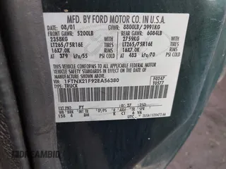 2002 Ford F-250 XL with VIN 1FTNX21F92EA56380, listed as a IAAI auction lot 41506948 with Not provided miles and . Bid and sale history available at DreamBid. Image 9.