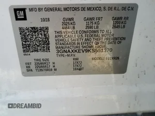 2019 Chevrolet Equinox LT with VIN 3GNAXKEV9KS551370, listed as a Copart auction lot 55043175 with 86,037 mi miles and Non Repairable. Bid and sale history available at DreamBid. Image 13.