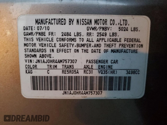 2010 Infiniti EX Journey with VIN JN1AJ0HR4AM757307, listed as a Copart auction lot 44401685 with 67,779 mi miles and Salvage Title. Bid and sale history available at DreamBid. Image 13.