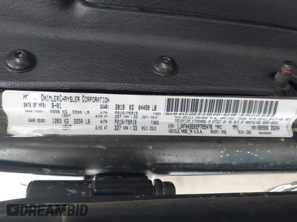 2002 Jeep Wrangler Sport with VIN 1J4FA49S02P705470, listed as a IAAI auction lot 42477770 with 59,395 mi miles and . Bid and sale history available at DreamBid. Image 9.