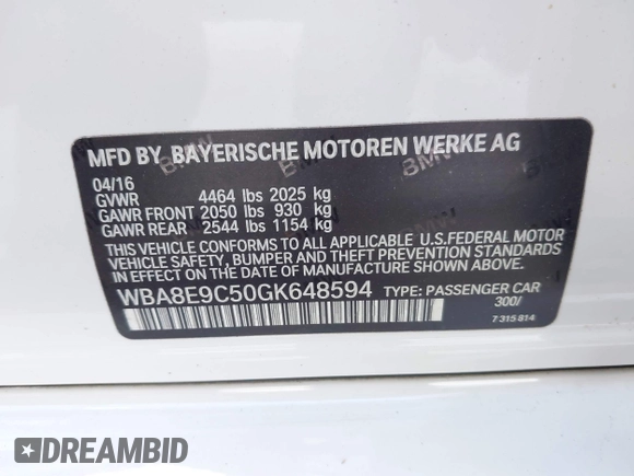 2016 BMW 3 Series 328i z VIN WBA8E9C50GK648594, wystawiony jako IAAI lot #42221766 z przebiegiem 127 590 mil mil oraz . Historia ofert i sprzedaży dostępna na DreamBid. Obrazek 9.