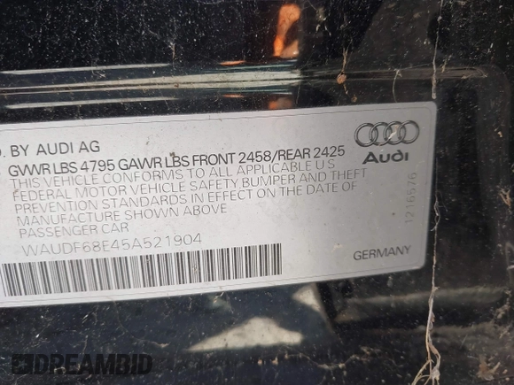 2005 Audi A4 2.0T with VIN WAUDF68E45A521904, listed as a IAAI auction lot 41668009 with 140,344 mi miles. Bid and sale history available at carsss.com. Image 9.