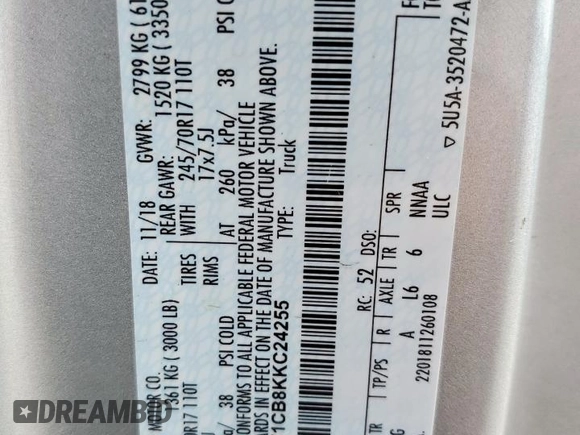 2019 Ford F-150 XL with VIN 1FTMF1CB8KKC24255, listed as a Copart auction lot 64755525 with 100,980 mi miles and Salvage title. Bid and sale history available at DreamBid. Image 12.