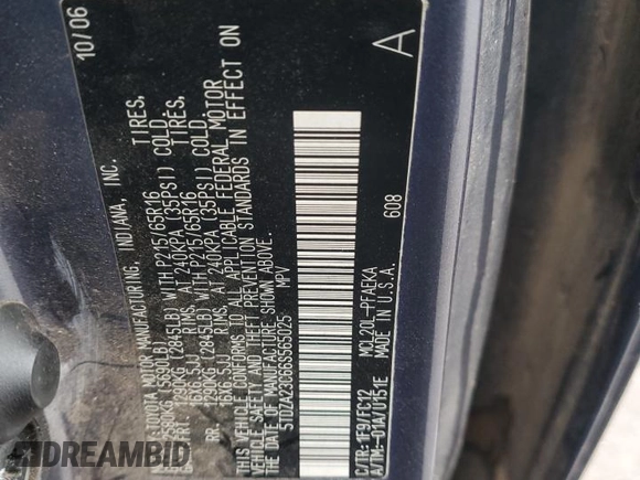 2006 Toyota Sienna CE with VIN 5TDZA23C66S565025, listed as a Copart auction lot 51615425 with 49,090 mi miles and Salvage title. Bid and sale history available at DreamBid. Image 15.