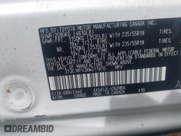 2024 Toyota RAV4 XLE Premium z VIN 2T3C1RFV3RW311870, wystawiony jako IAAI lot #42066945 z przebiegiem 16 237 mil mil oraz . Historia ofert i sprzedaży dostępna na DreamBid. Obrazek 9.