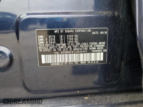 2018 Subaru Legacy Premium z VIN 4S3BNAF61J3044343, wystawiony jako Copart lot #60594785 z przebiegiem 117 279 mil mil oraz Szkoda całkowita • Salvage title. Historia ofert i sprzedaży dostępna na DreamBid. Obrazek 13.