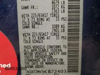2017 Nissan Rogue SV with VIN 5N1AT2MV3HC872403, listed as a Copart auction lot 59367025 with 133,774 mi miles and Salvage title. Bid and sale history available at DreamBid. Image 13.