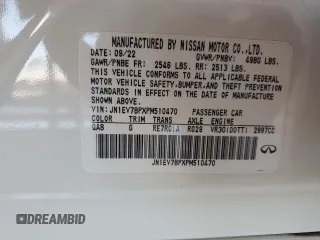 2023 Infiniti Q50 Luxe with VIN JN1EV7BPXPM510470, listed as a Copart auction lot 44040375 with 19,824 mi miles and Salvage Title. Bid and sale history available at DreamBid. Image 12.