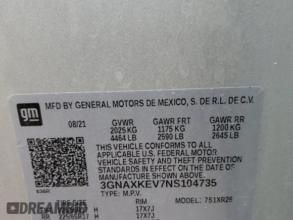 2022 Chevrolet Equinox LT with VIN 3GNAXKEV7NS104735, listed as a Copart auction lot 52773035 with 27,331 mi miles and Clean Title. Bid and sale history available at DreamBid. Image 13.