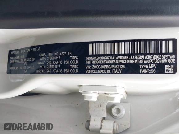 2018 Jeep Renegade Altitude z VIN ZACCJABB0JPJ52125, wystawiony jako IAAI lot #42262220 z przebiegiem 67 857 mil mil oraz . Historia ofert i sprzedaży dostępna na DreamBid. Obrazek 9.