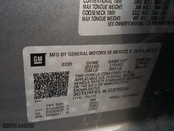 2020 GMC Sierra 1500 Denali with VIN 3GTU9FEL4LG370316, listed as a Copart auction lot 48675105 with 40,465 mi miles and Salvage Title. Bid and sale history available at carsss.com. Image 12.