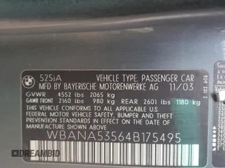 2004 BMW 5 Series 525i with VIN WBANA53564B175495, listed as a Copart auction lot 51739835 with 326,418 mi miles and Salvage Title. Bid and sale history available at carsss.com. Image 12.