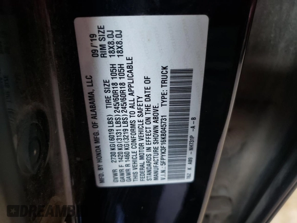 2019 Honda Ridgeline Sport z VIN 5FPYK3F16KB045731, wystawiony jako Copart lot #58018295 z przebiegiem 109 626 mil mil oraz Czysty tytuł • Clean title. Historia ofert i sprzedaży dostępna na DreamBid. Obrazek 12.