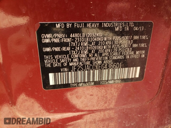 2014 Subaru Forester 2.5i Premium with VIN JF2SJACCXEG436601, listed as a Copart auction lot 53831195 with 107,682 mi miles and Salvage Title. Bid and sale history available at carsss.com. Image 13.