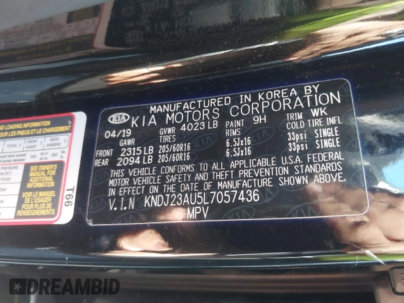 2020 Kia Soul LX with VIN KNDJ23AU5L7057436, listed as a IAAI auction lot 41503824 with 89,110 mi miles. Bid and sale history available at carsss.com. Image 9.