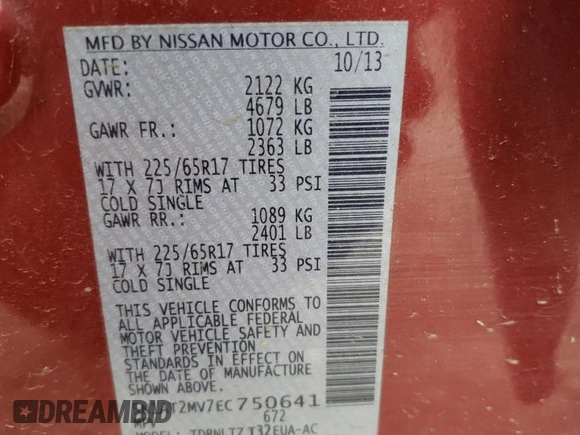 2014 Nissan Rogue SL with VIN 5N1AT2MV7EC750641, listed as a Copart auction lot 52873825 with 93,362 mi miles and Clean Title. Bid and sale history available at carsss.com. Image 14.