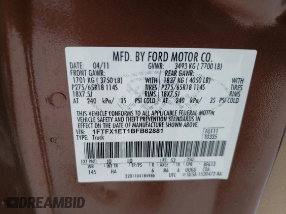 2011 Ford F-150 XL with VIN 1FTFX1ET1BFB62881, listed as a Copart auction lot 87472524 with 240,829 mi miles and Salvage Title. Bid and sale history available at carsss.com. Image 14.