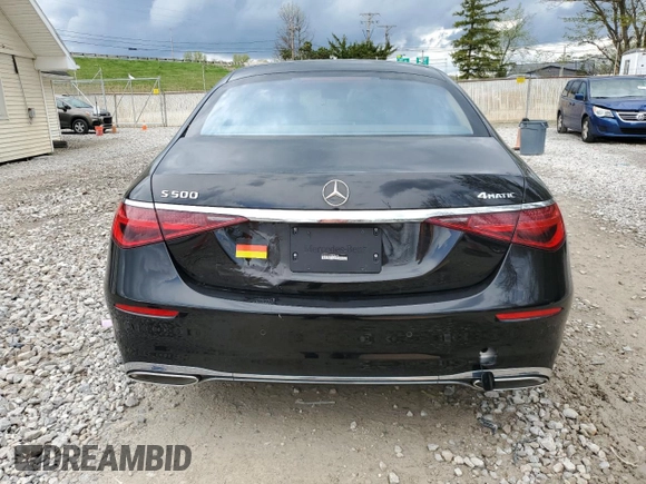 2022 Mercedes-Benz S 500 with VIN W1K6G6DB0NA088382, listed as a Copart auction lot 55065765 with 19,866 mi miles and Salvage Title. Bid and sale history available at DreamBid. Image 6.