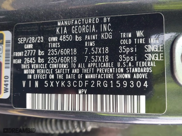 2024 Kia Sportage EX with VIN 5XYK3CDF2RG159304, listed as a IAAI auction lot 41108751 with 34,782 mi miles. Bid and sale history available at carsss.com. Image 9.