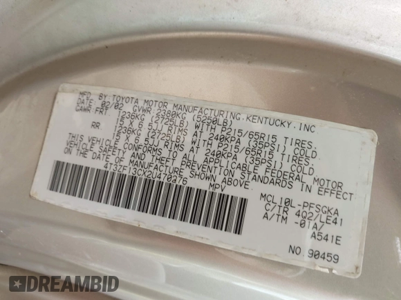 2002 Toyota Sienna LE с VIN 4T3ZF13CX2U470276, выставлен на аукционе IAAI как лот 42323468 с пробегом 206 324 миль миль и . История ставок и продаж доступна на DreamBid. Изображение 9.