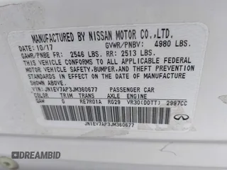2018 Infiniti Q50 Luxe with VIN JN1EV7AP3JM360677, listed as a IAAI auction lot 41690938 with 120,807 mi miles and . Bid and sale history available at DreamBid. Image 9.