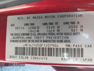 2015 Mazda Mazda6 i Sport with VIN JM1GJ1U50F1207904, listed as a IAAI auction lot 41627113 with 210,376 mi miles. Bid and sale history available at carsss.com. Image 9.