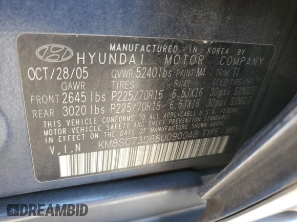 2006 Hyundai Santa Fe GLS with VIN KM8SC73D86U090048, listed as a Copart auction lot 77769074 with 112,122 mi miles and Salvage Title. Bid and sale history available at carsss.com. Image 15.